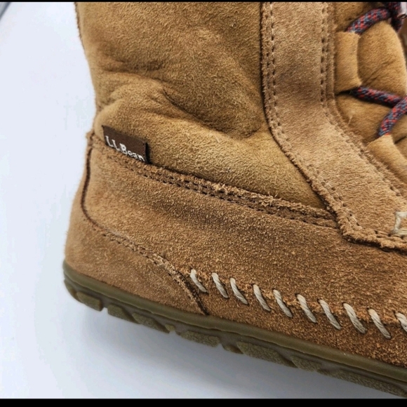 L.L. Bean Wicked Good Lodge Boots Suede Leather Sherling Brown Kids Girls Size 3 - Picture 9 of 13